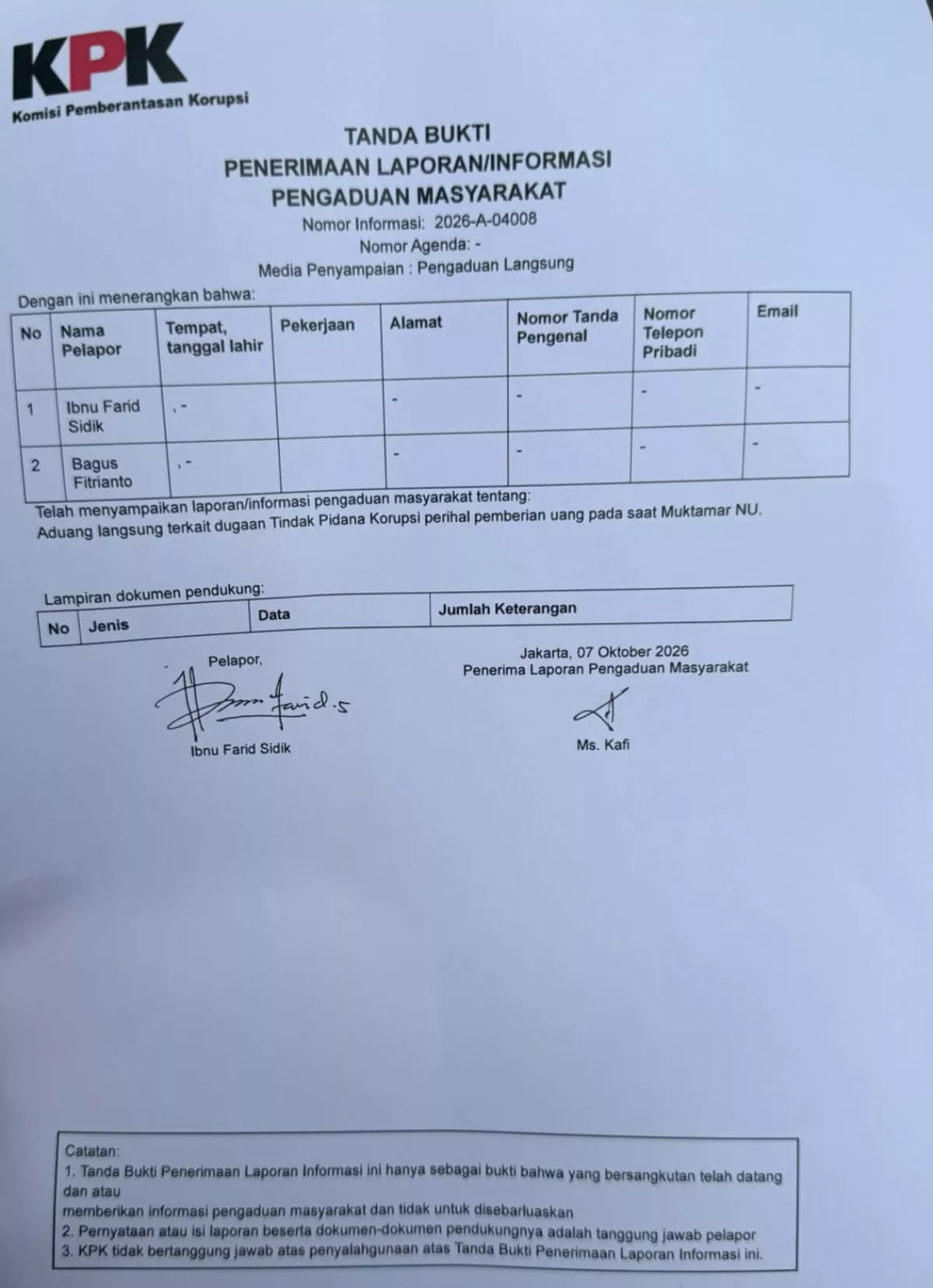 Amanah Integritas, PCNU Sekadau Serahkan Bukti Aliran Uang Muktamar NU ke KPK
